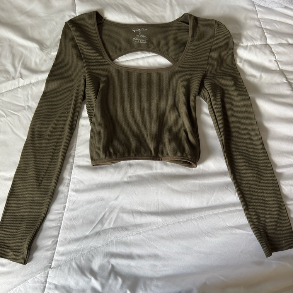 Together Olive Long Sleeve Crop Top